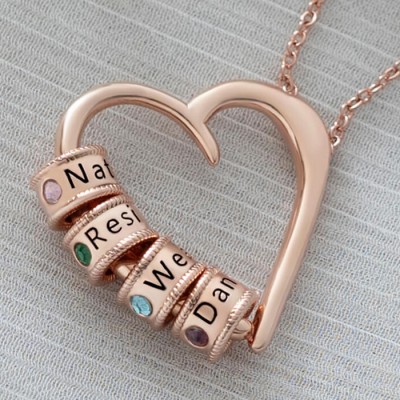 To My Mom Personalized Heart Necklace with Kids Name Beads For Mother's Day Christmas Gift Ideas