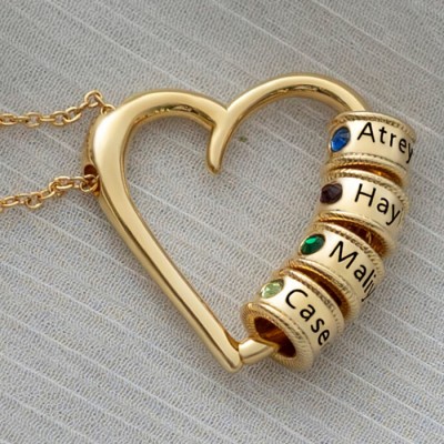 To My Mom Personalized Heart Necklace with Kids Name Beads For Mother's Day Christmas Gift Ideas