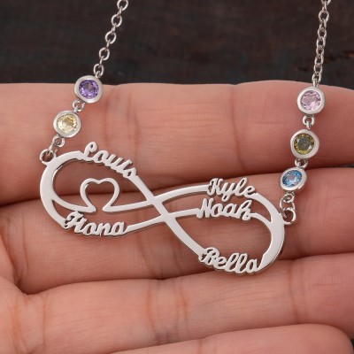 Custom Infinity Necklace With 5 Names and Birthstone For Mother's Day Christmas Gift Ideas