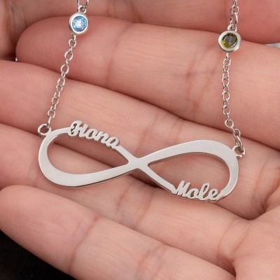 Custom Infinity Necklace With Her Him Name and Birthstone For Anniversary Valentine's Day Gift Ideas
