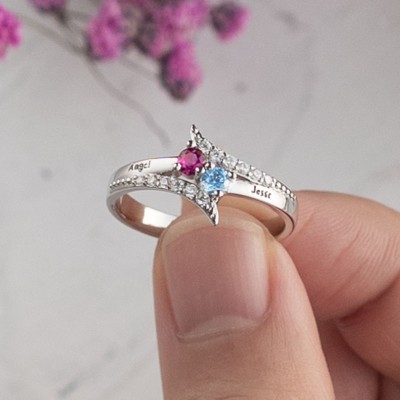 S925 Sterling Silver Personalised Birthstone Promise Name Ring