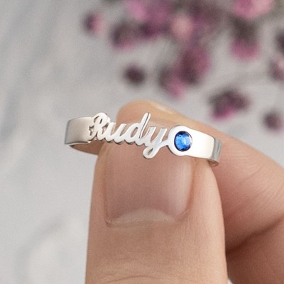 S925 Sterling Silver Personalized Name Ring With Birthstone