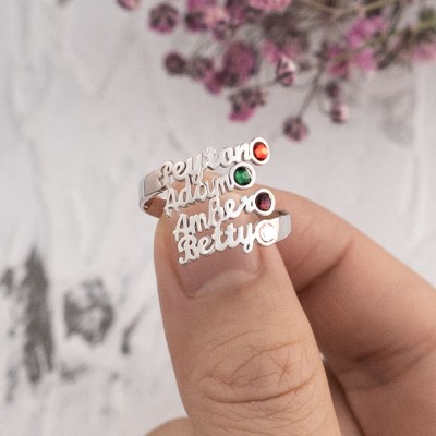 S925 Sterling Silver Personalized Name Ring With Birthstone