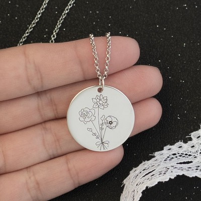 Custom Birth Flower Bouquet Necklaces For Her