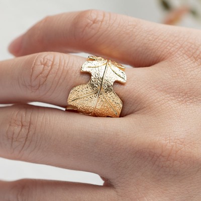 18K Gold Plated Ring OAK Leaf Vintage Style 