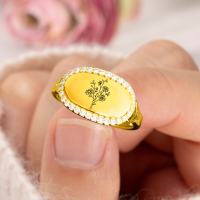 Personalized Birth Month Flower Ring For Family Mom