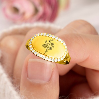 Personalized Birth Month Flower Ring For Family Mom