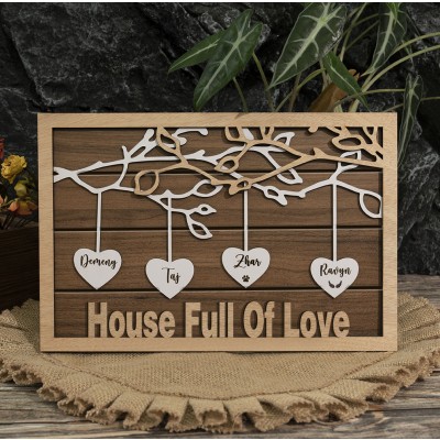 Custom Family Tree Sign With Kids Name Engraved Wall Art For Mother's Christmas Day Gift