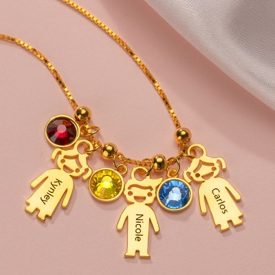 Personalized Birthstones Family Baby Kids Boy Girl Names Engraved Necklaces With 1-12 Pendants 