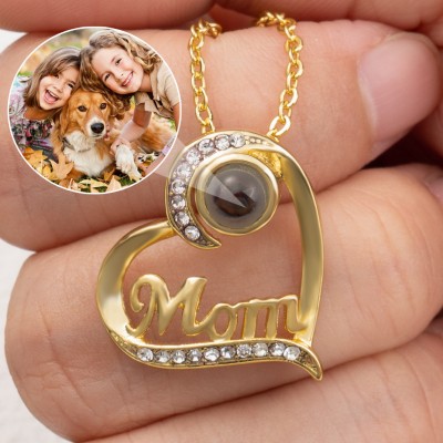 Personalised Projection Photo Heart Necklace For Mom Christmas Day Gift