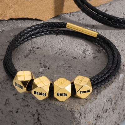 Men Braided Bracelet with Polyhedral Custom Name Beads Christmas Birthday Gift For Dad Husband Boyfriend