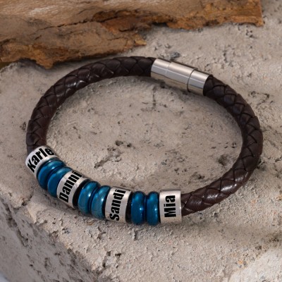 Men's Bracelet With Custom Beads With Name Engraving Christmas Birthday Gift For Dad Husband Boyfriend