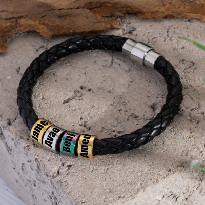 Custom To my Dad Beads Black Bracelet With Kids Name For Father's Day