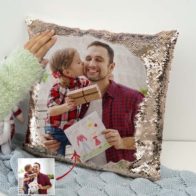 Personalized Rose Gold Sequin Photo Pillow For Dad Father's Day