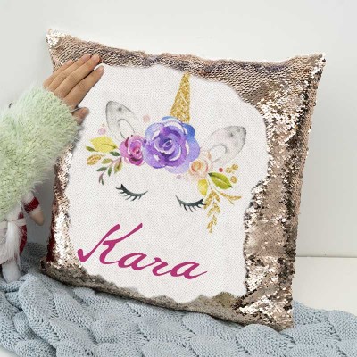 Personalized Sequin Name Pillow Unicorn Birthday Gift for Girls