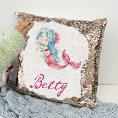 Personalized Sequin Name Pillow Mermaid Girl Birthday Gift