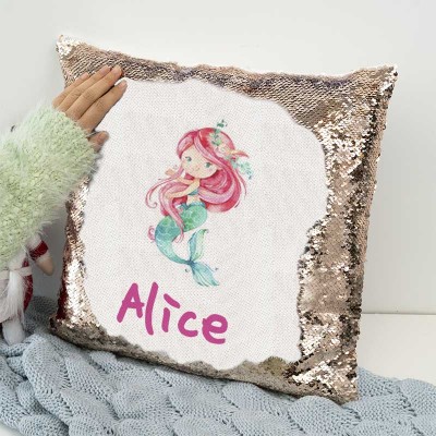 Personalized Sequin Name Pillow Mermaid Girl Birthday Gift