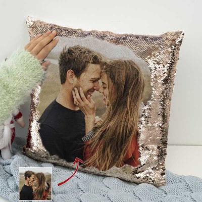 Personalized Sequin Photo Pillow For Couples Valentine's Day