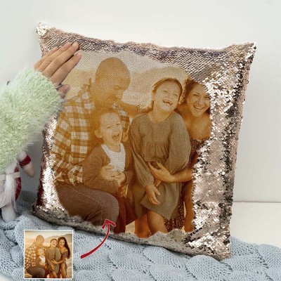 Personalized Sequin Photo Pillow For Family