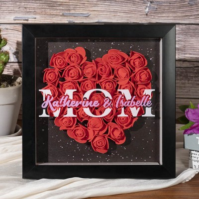 Personalized Mom Flower Shadow Box With Kids Name For Grandma Mother's Day Gift Ideas