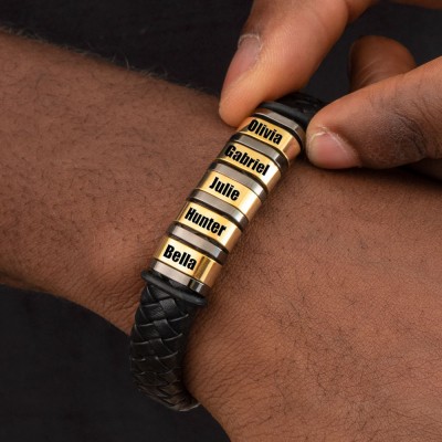 Men's Bracelet With Custom Beads With Engraving Christmas Birthday Gift For Dad Husband Boyfriend