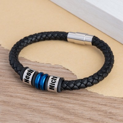 Men's Bracelet With Custom Beads With Name Engraving Christmas Birthday Gift For Dad Husband Boyfriend