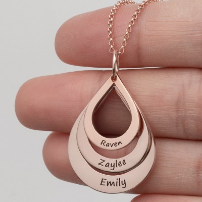 Custom Engraved Family Names Necklace Up To 5 Drops Shaped
