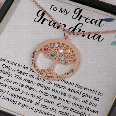 To My Grandma Personalized Family Tree Name Birthstone Necklaces