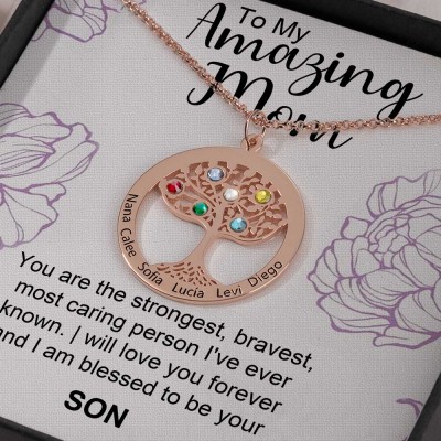 To My Mom Personalized Family Tree Necklaces With Names For Mother's Day Gift Ideas