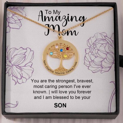 To My Mom Personalized Family Tree Name Birthstone Necklaces