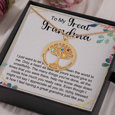 To My Grandma Personalized Family Tree Name Birthstone Necklaces