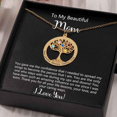 To My Mom Personalized Family Tree Name Birthstone Necklaces