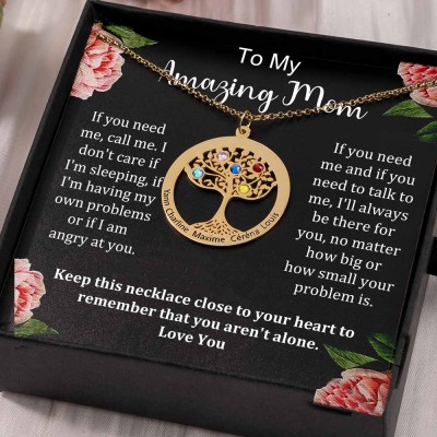 To My Mom Personalized Family Tree Name Birthstone Necklaces