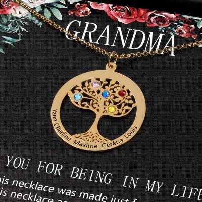 To My Grandma Personalized Family Tree Name Birthstone Necklaces