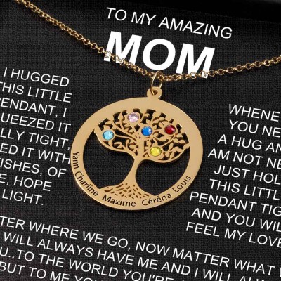 To My Mom Personalized Family Tree Name Birthstone Necklaces