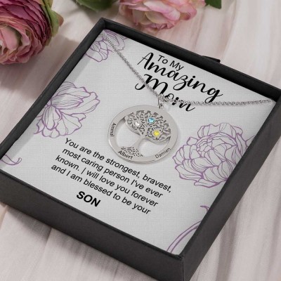 To My Mom Personalized Family Tree Necklaces With Names For Mother's Day Gift Ideas