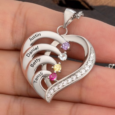 Personalized 1-6 Name Heart Necklaces With Birthstone For Her Mom Family Gift Ideas