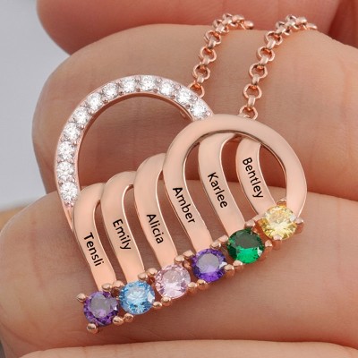 Custom 1-6 Name Heart Necklaces With Birthstone For Mom Family Christmas Gift