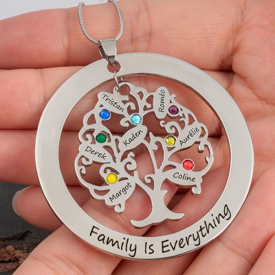 Personalized Family Tree of Life Name Necklace With Birthstone For Mom Christmas Day