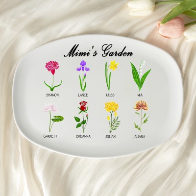 Personalized Birth Month Flower Platter With Grandchildren's Name Mimi's Garden For Mother's Day