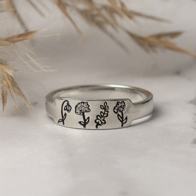 Family Birth Flower Month Ring Personalised Gift For Her