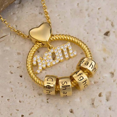 Linda Circle Pendant Necklace With Engraved Beads Mom Gift