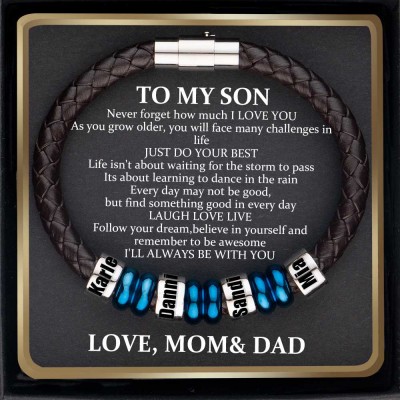 Custom To My Son Beaded Bracelet With Name Engraved From Dad