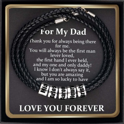 Custom To my Dad Beads Black Bracelet With Kids Name For Father's Day