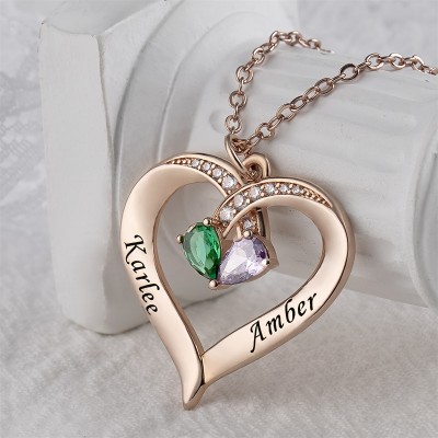 Personalised Couple Names Heart Necklace With Birthstones Valentine's Day Gifts