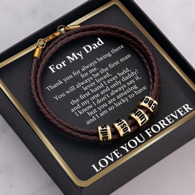 Custom To My Dad Brown Beaded Bracelet With Kids Name For Father's Day