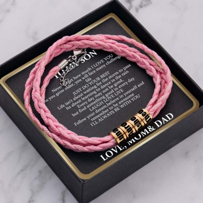 To My Son Personalized Pink Beaded Name Bracelet From Dad Gift