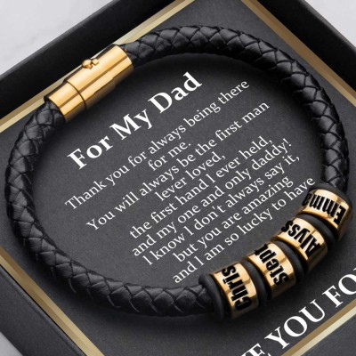 Custom To My Dad Black Bead Bracelet with Kids Name For Father's Day