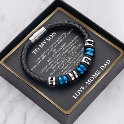 Custom To My Son Black Beaded Bracelet With Name Engraved From Dad