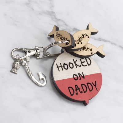 Father's Day Gift Personalized Fishing Keychain We're Hooked on Daddy Dad Grampa